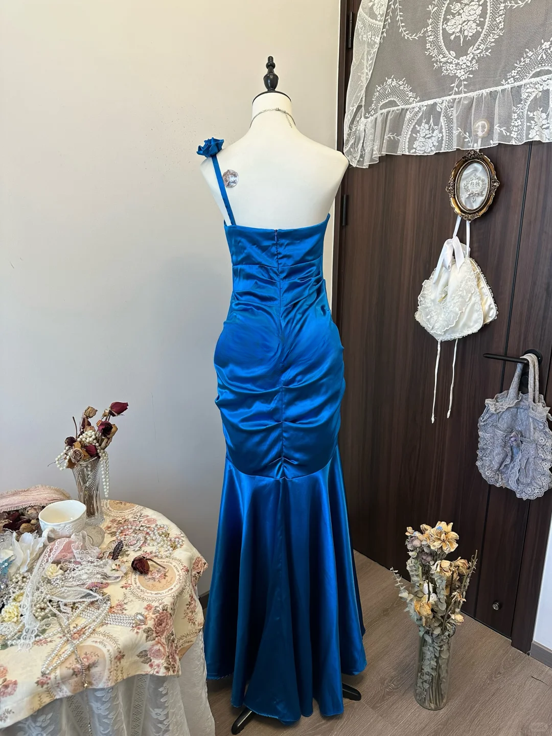Chic Mermaid One Shoulder Royal Blue Satin Long Prom Dress,Evening Dress GG5149
