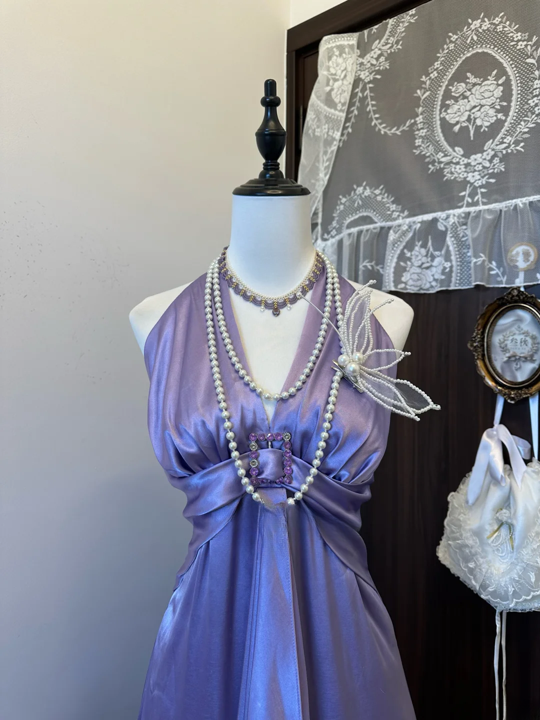 Elegant A Line Halter Lilac Satin Long Prom Dress,Evening Dress GG5150