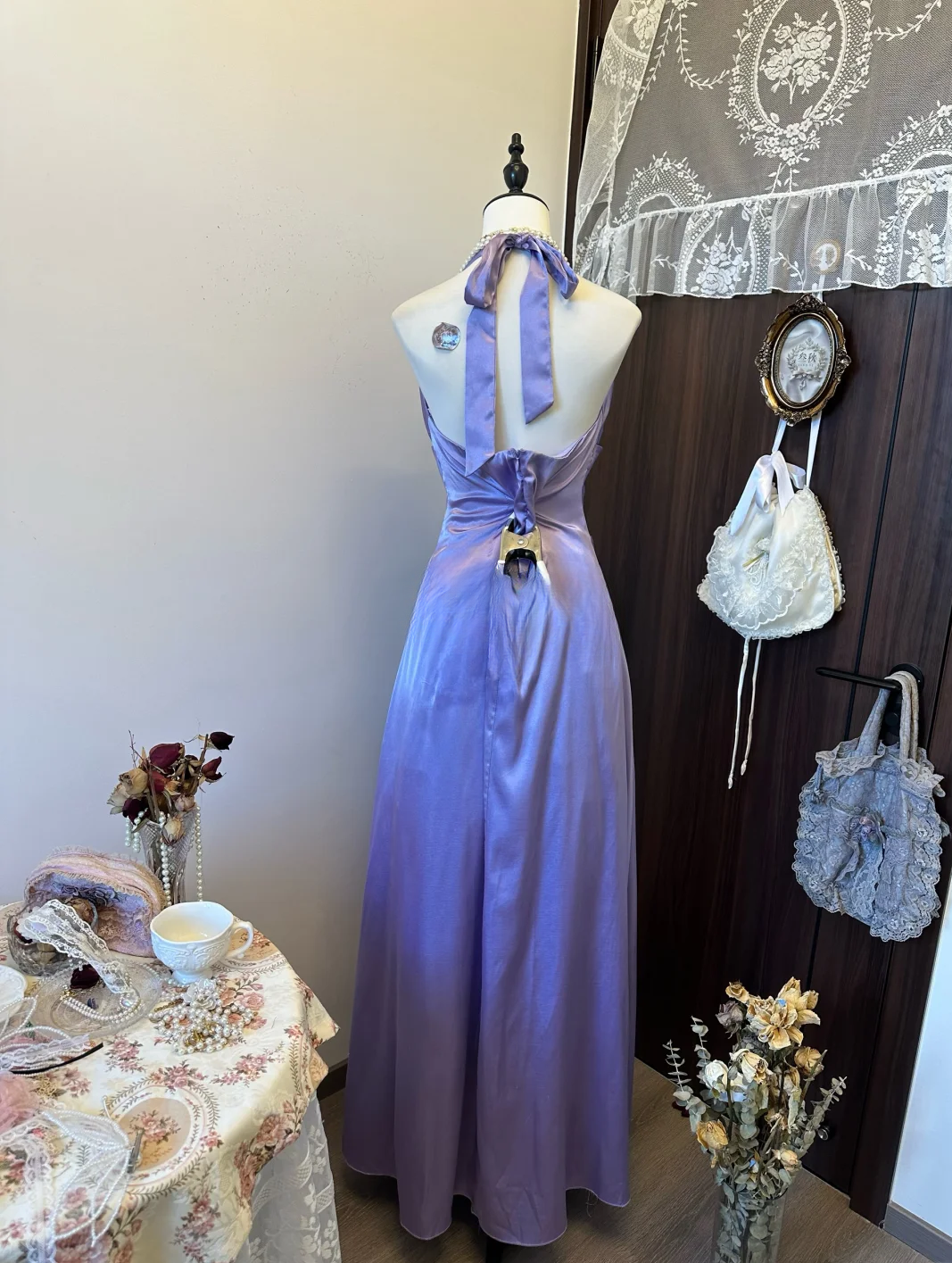 Elegant A Line Halter Lilac Satin Long Prom Dress,Evening Dress GG5150