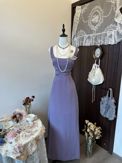 Pretty A Line Square Purple Satin Long Prom Dress,Evening Dress GG5152