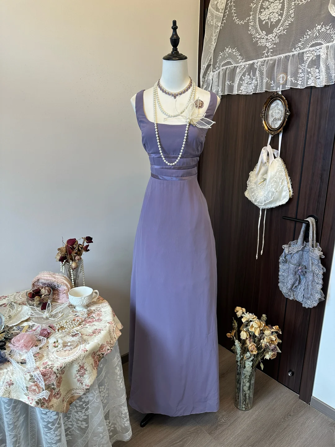 Pretty A Line Square Purple Satin Long Prom Dress,Evening Dress GG5152