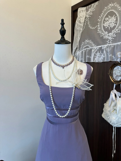 Pretty A Line Square Purple Satin Long Prom Dress,Evening Dress GG5152