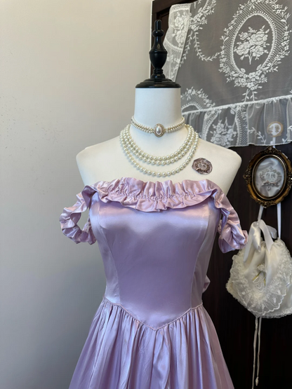 French Princess A Line Off The Shoulder Lilac Satin Long Prom Dress,Evening Dress GG5154