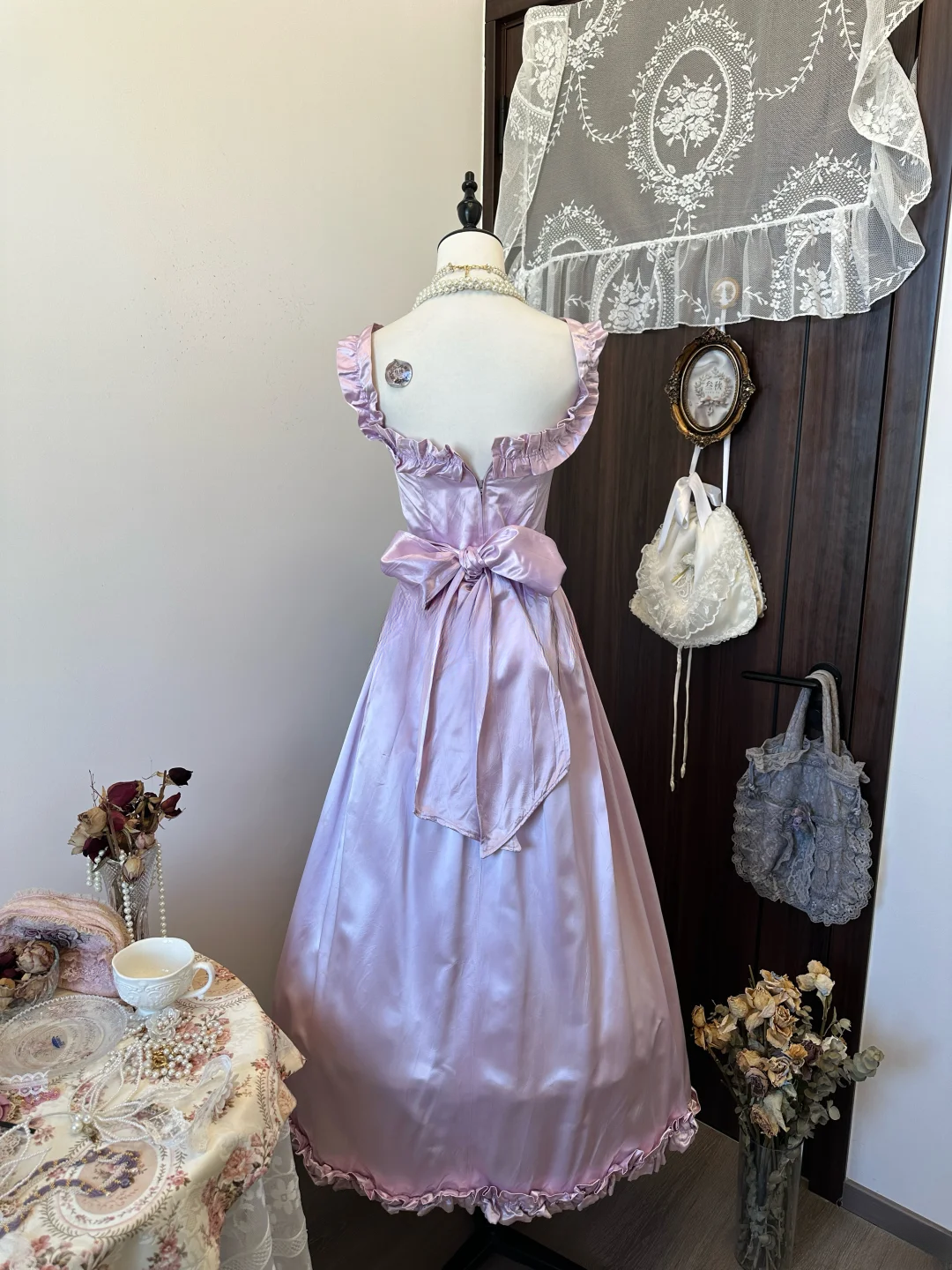 French Princess A Line Off The Shoulder Lilac Satin Long Prom Dress,Evening Dress GG5154