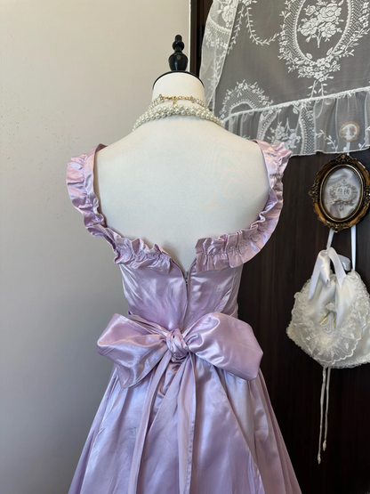 French Princess A Line Off The Shoulder Lilac Satin Long Prom Dress,Evening Dress GG5154