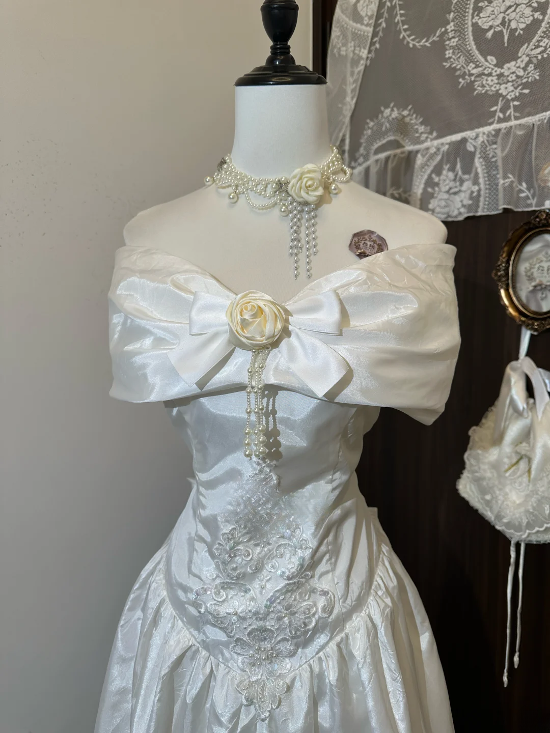 Vintage Princess A Line Off The Shoulder Satin Long Prom Dress,Evening Dress GG5156