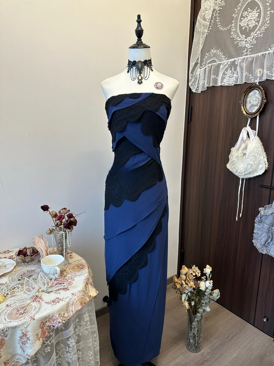 Sexy Slim Mermaid Strapless Satin Lace Long Prom Dress,Evening Dress GG5157