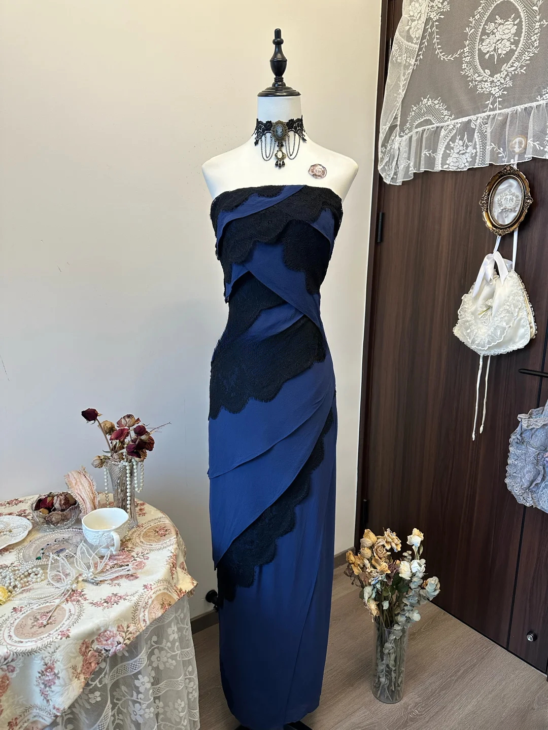 Sexy Slim Mermaid Strapless Satin Lace Long Prom Dress,Evening Dress GG5157