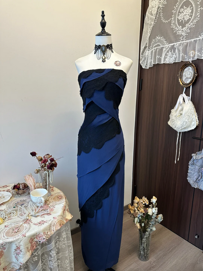 Sexy Slim Mermaid Strapless Satin Lace Long Prom Dress,Evening Dress GG5157