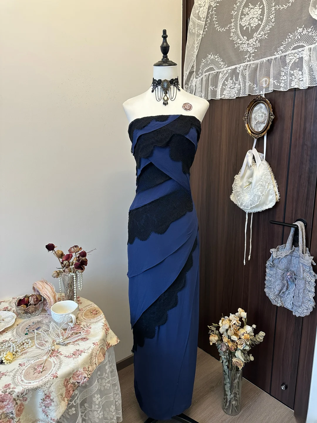 Sexy Slim Mermaid Strapless Satin Lace Long Prom Dress,Evening Dress GG5157