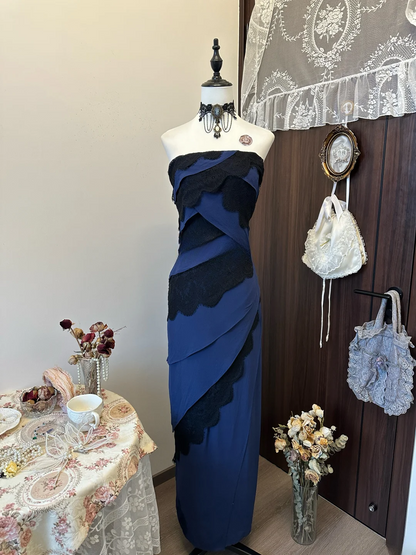 Sexy Slim Mermaid Strapless Satin Lace Long Prom Dress,Evening Dress GG5157