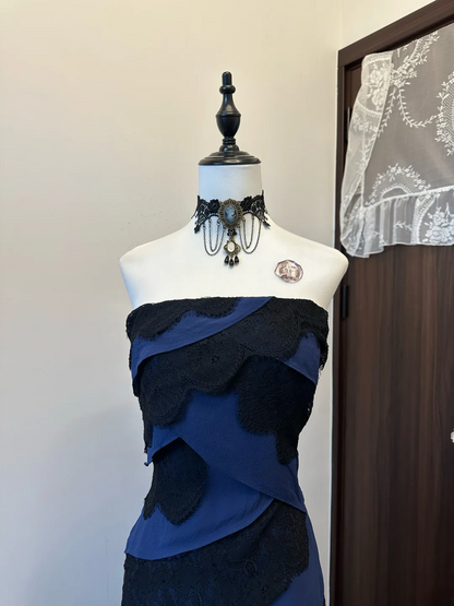 Sexy Slim Mermaid Strapless Satin Lace Long Prom Dress,Evening Dress GG5157