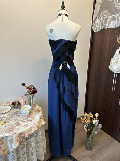 Sexy Slim Mermaid Strapless Satin Lace Long Prom Dress,Evening Dress GG5157