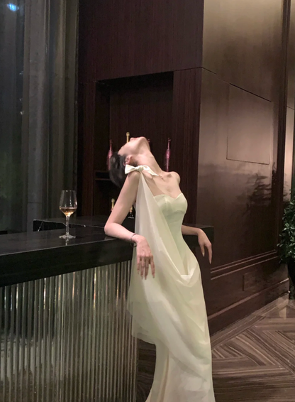 Chic Mermaid One Shoulder Satin Chiffon Long Prom Dress,Evening Dress GG5158