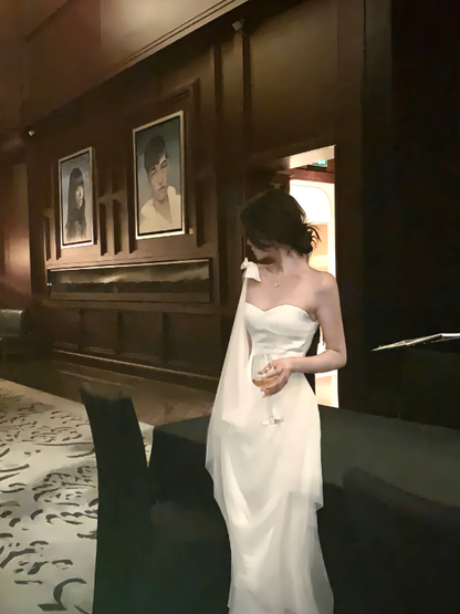 Chic Mermaid One Shoulder Satin Chiffon Long Prom Dress,Evening Dress GG5158