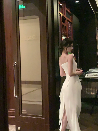 Chic Mermaid One Shoulder Satin Chiffon Long Prom Dress,Evening Dress GG5158