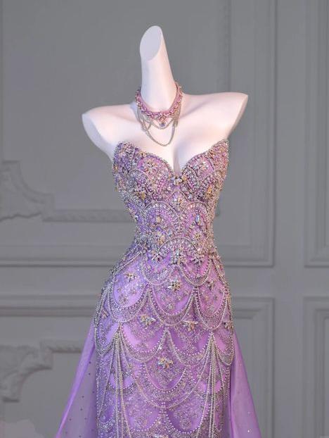 Gorgeous Lilac Mermaid Sweetheart Tulle Sequin Long Prom Dress,Evening Dress GG5159