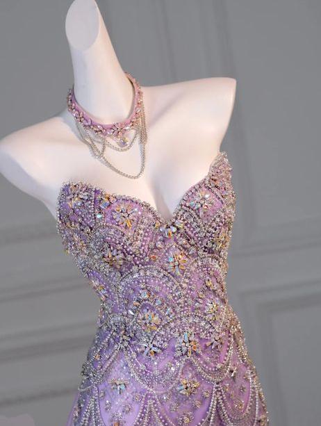 Gorgeous Lilac Mermaid Sweetheart Tulle Sequin Long Prom Dress,Evening Dress GG5159