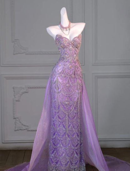 Gorgeous Lilac Mermaid Sweetheart Tulle Sequin Long Prom Dress,Evening Dress GG5159