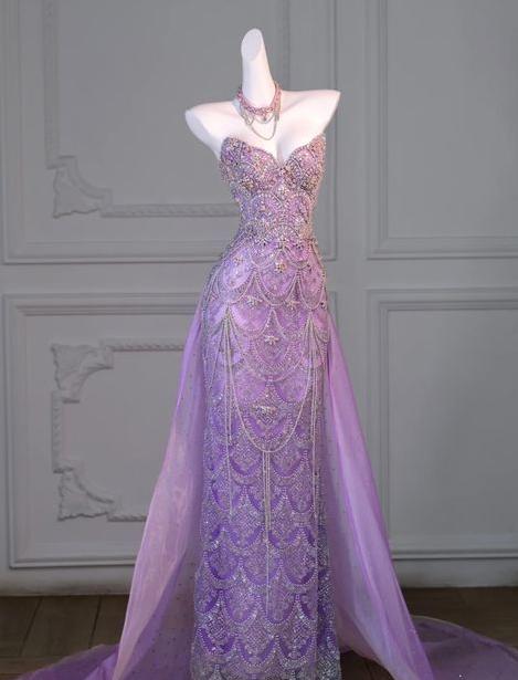 Gorgeous Lilac Mermaid Sweetheart Tulle Sequin Long Prom Dress,Evening Dress GG5159