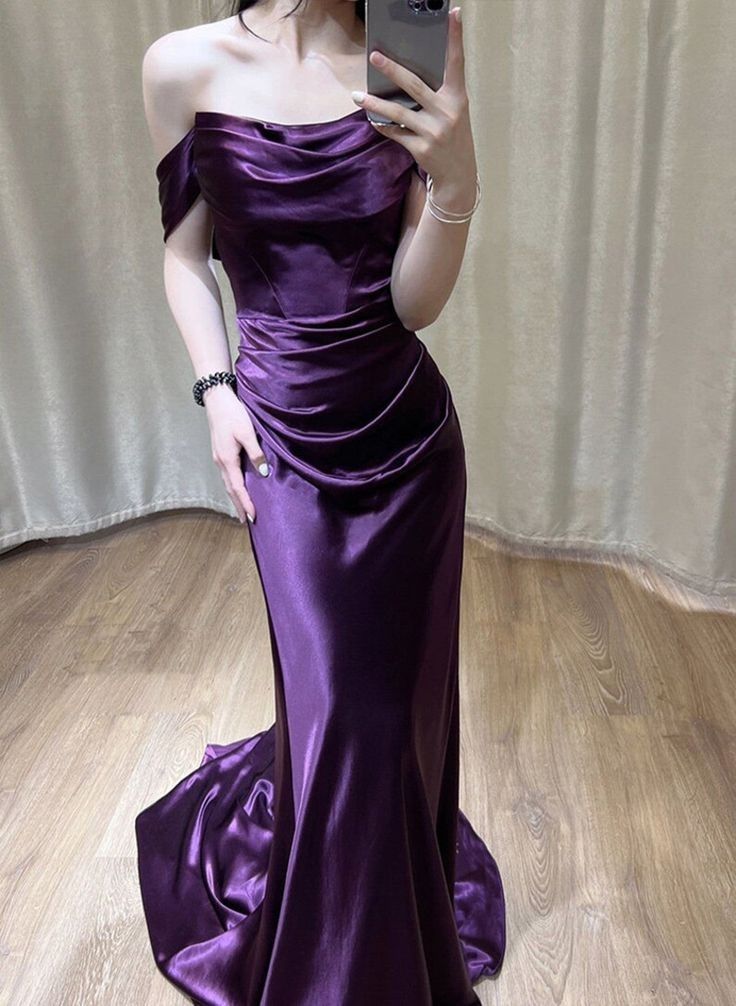 Elegant Mermaid Off The Shoulder Purple Long Prom Dress,Evening Dress GG5161