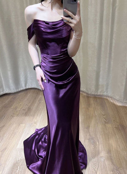 Elegant Mermaid Off The Shoulder Purple Long Prom Dress,Evening Dress GG5161