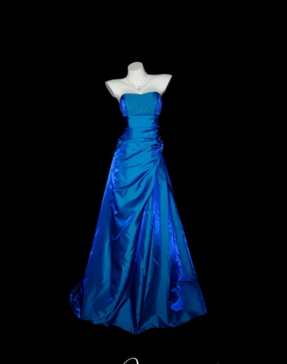 Vintage Royal Blue A Line Strapless Satin Beaded Long Prom Dress,Evening Dress GG5162