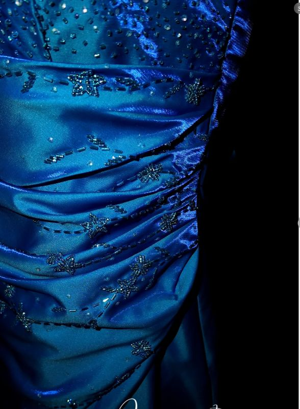 Vintage Royal Blue A Line Strapless Satin Beaded Long Prom Dress,Evening Dress GG5162