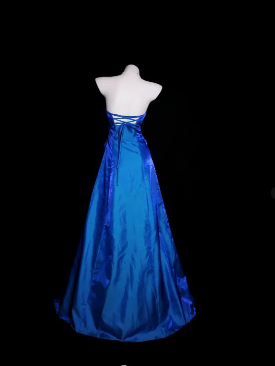 Vintage Royal Blue A Line Strapless Satin Beaded Long Prom Dress,Evening Dress GG5162