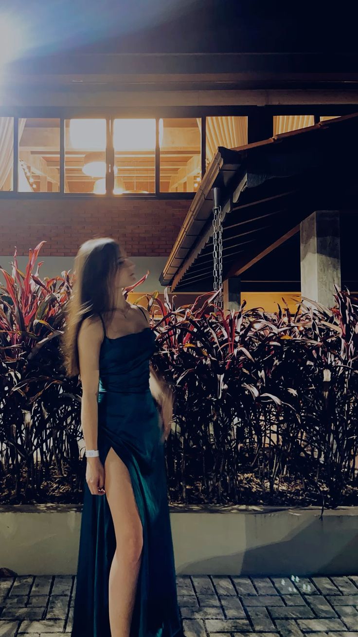 Charming A Line Spaghetti Straps Satin Slit Long Prom Dress,Evening Dress GG5164