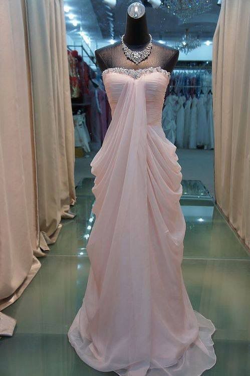 Chic Pink A Line Strapless Chiffon Long Prom Dress,Evening Dress GG5168