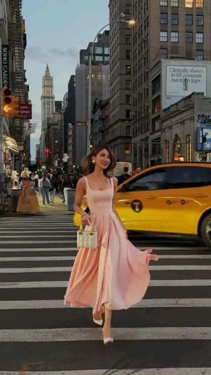 Pink A Line Square Satin Long Prom Dress,Evening Dress GG5174