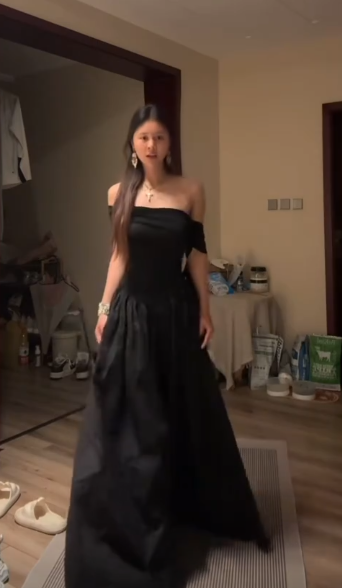 Glassy A Line Off The Shoulder Black Satin Long Prom Dress,Evening Dress GG5175