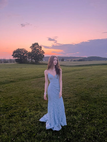 Pretty Mermaid Spaghetti Straps Lace Long Prom Dress,Evening Dress GG5181