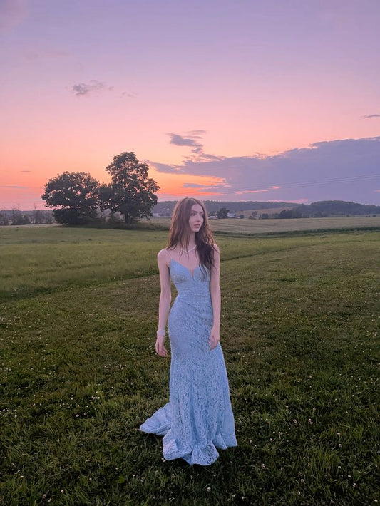 Pretty Mermaid Spaghetti Straps Lace Long Prom Dress,Evening Dress GG5181