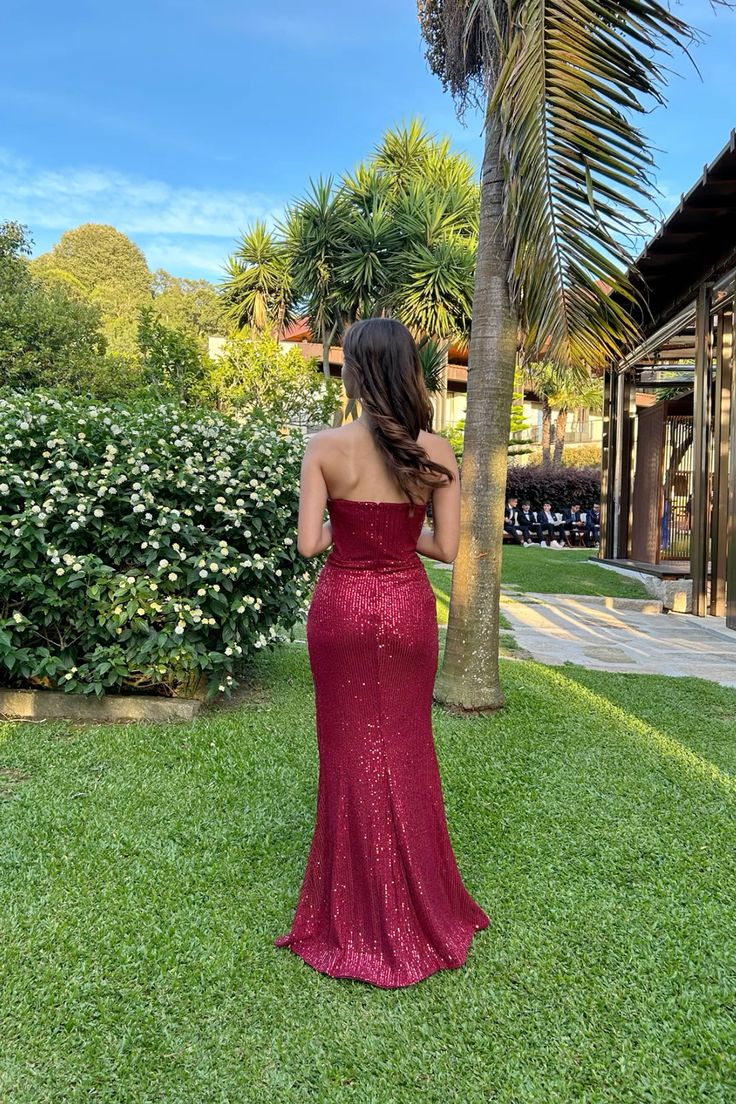 Charming Burgundy Sweetheart Mermaid Sequin Slit Long Prom Dress,Evening Dress GG5187
