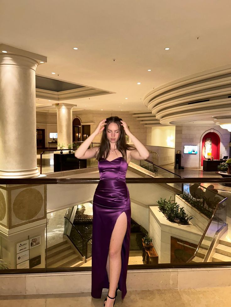 Grape Sweetheart Mermaid Satin Slit Long Prom Dress,Evening Dress GG5188