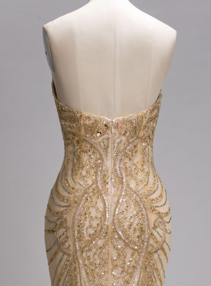 Shiny Mermaid Strapless Sweetheart Sequined Crystals Tulle Long Prom Dress ,Evening Dress GG518