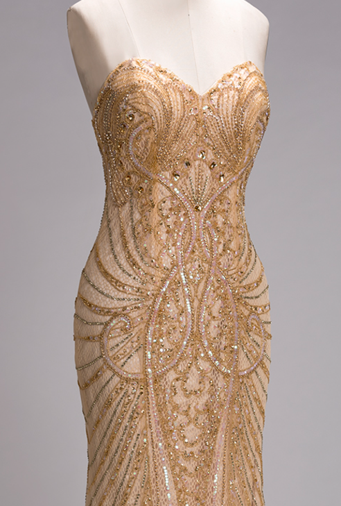 Shiny Mermaid Strapless Sweetheart Sequined Crystals Tulle Long Prom Dress ,Evening Dress GG518