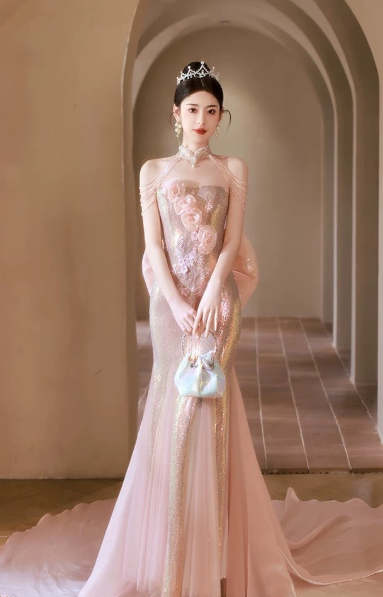 Shiny Mermaid Halter Sequin Tulle Long Prom Dress,Evening Dress GG5197