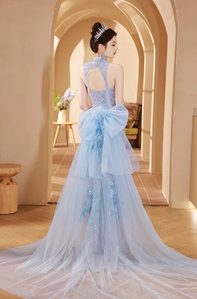 Gorgeous Mermaid Halter Sequin Tulle Long Prom Dress,Evening Dress GG5198