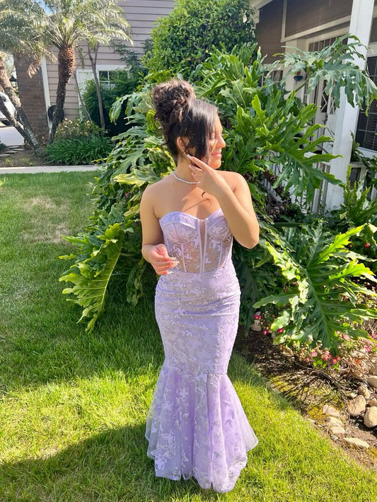 Lilac Mermaid Sweetheart Tulle Lace Long Prom Dress,Evening Dress GG5203