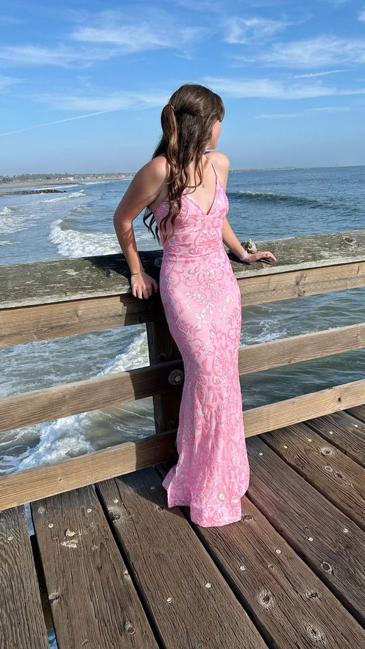 Gorgeous Mermaid Spaghetti Straps Satin Sequin Long Prom Dress,Evening Dress GG5204