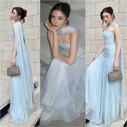 Elegant A Line Strapless Tulle Long Prom Dress,Evening Dress GG5206