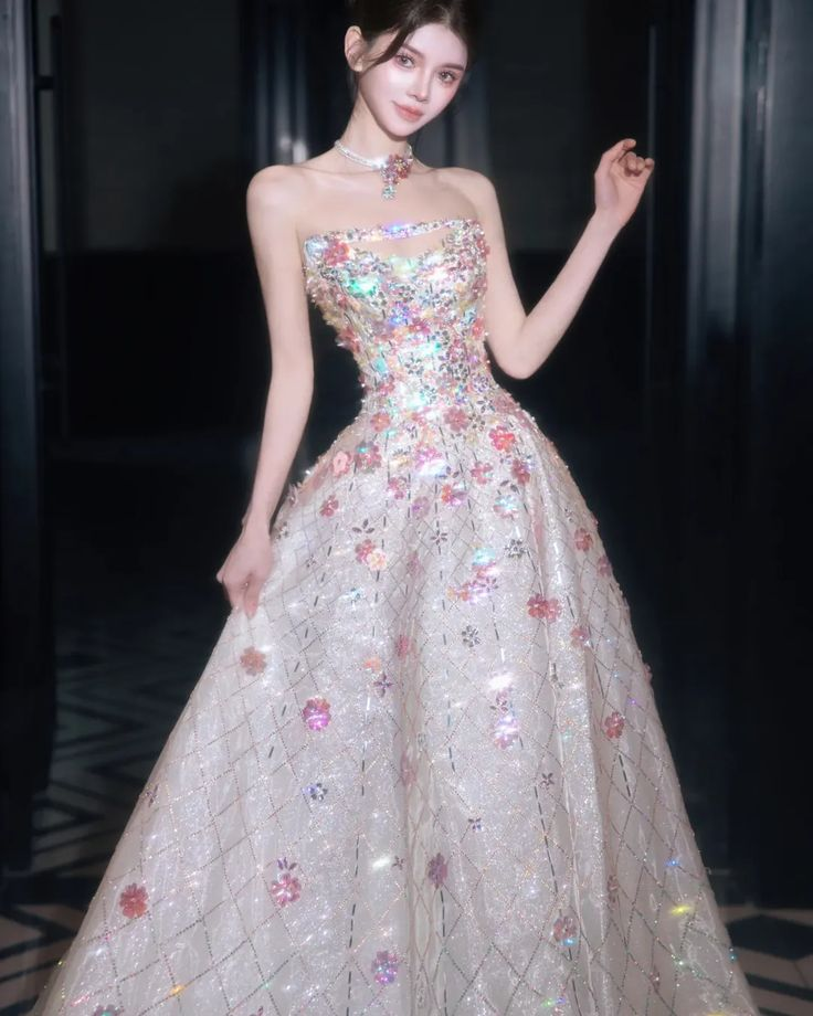 Pretty A Line Strapless Tulle Sequin Applique Long Prom Dress,Evening Dress GG5207