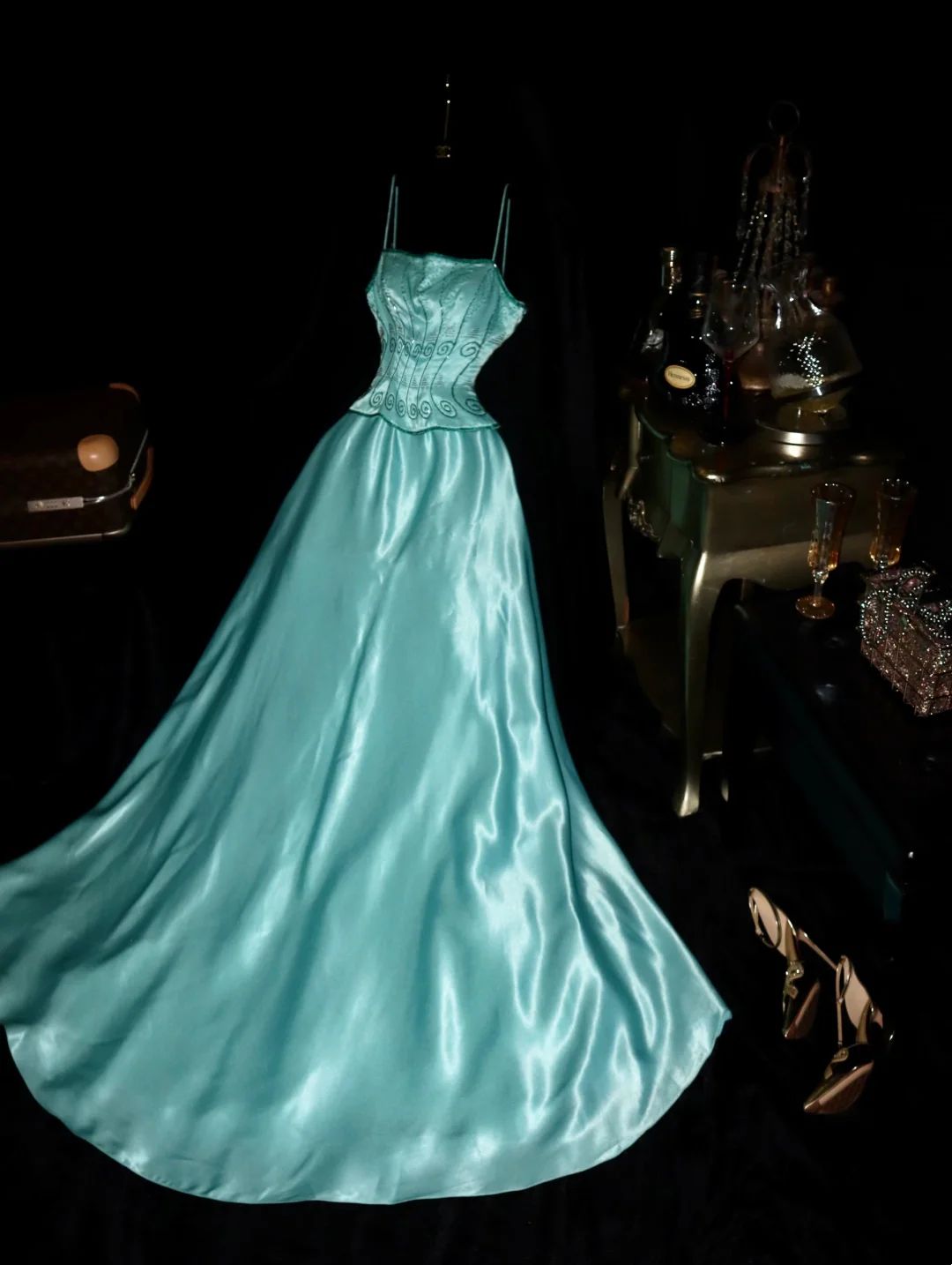 Elegant A Line Spaghetti Straps Satin Long Prom Dress,Evening Dress GG5209