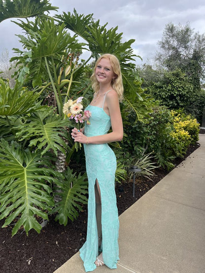 Sexy Mermaid Spaghetti Straps Satin Sequin Slit Long Prom Dress,Evening Dress GG5214