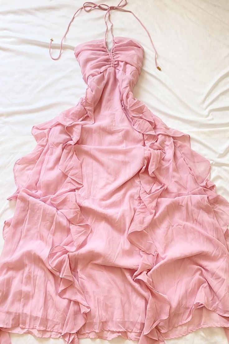 Chic A Line Halter Ruffle Chiffon Long Prom Dress,Evening Dress GG5219