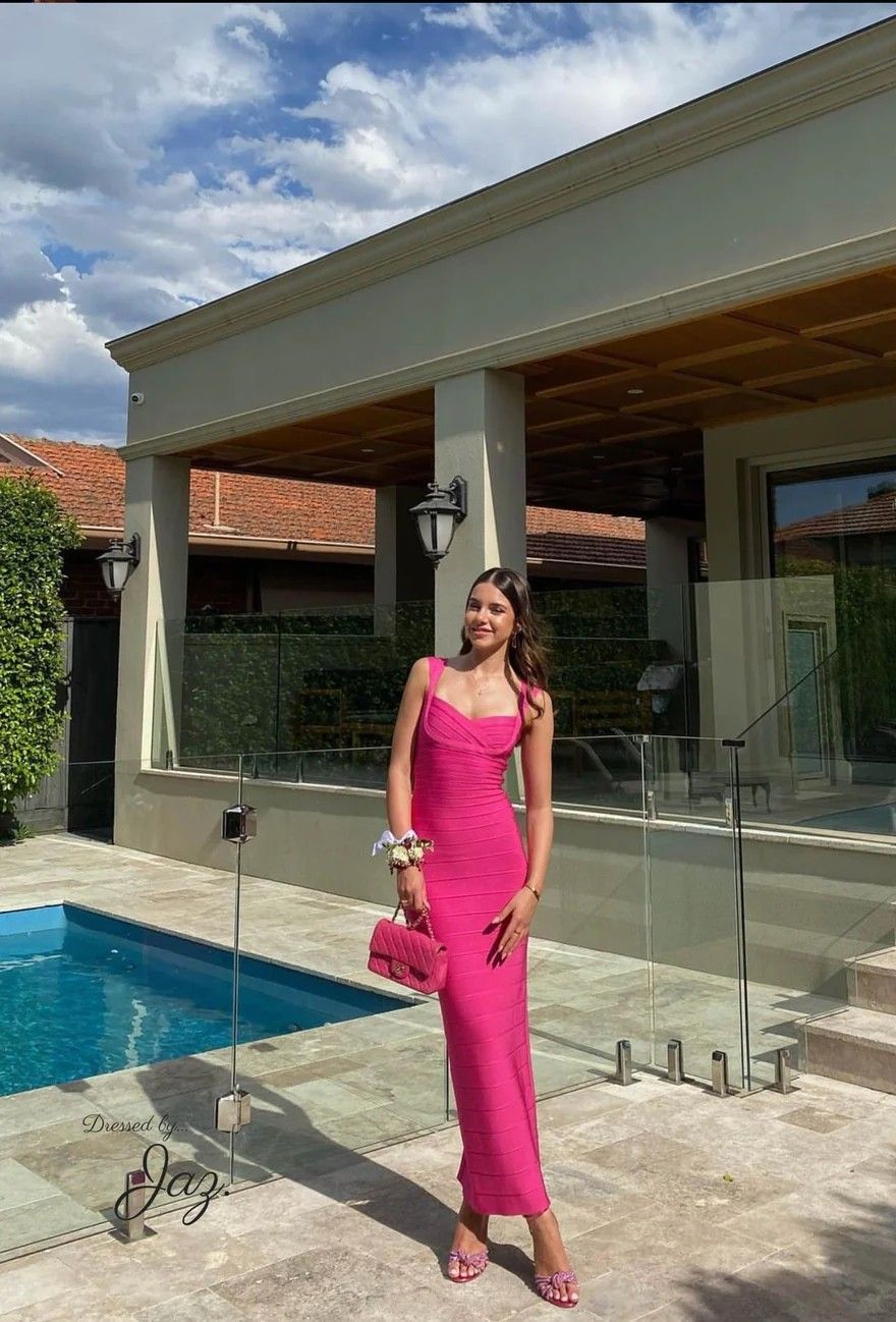 Sheath Hot Pink Mermaid Spaghetti Straps Satin Long Prom Dress,Evening Dress GG5232