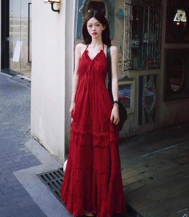 Charming Burgundy A Line Halter Burgundy Satin Ruffle Long Prom Dress,Evening Dress GG5234